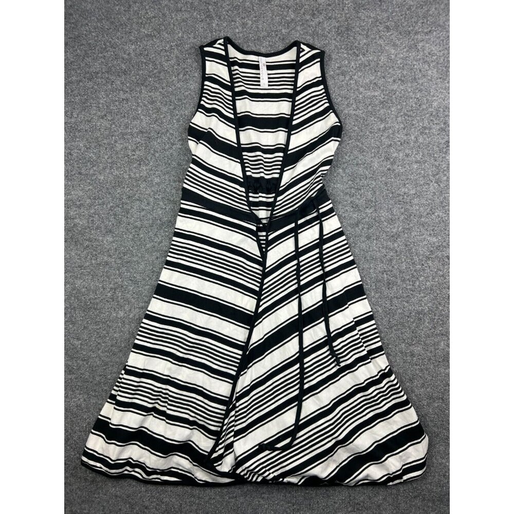 Indigenous Dress‎ Women's Small White Black Stripe Sleeveless Wrap Front Tie